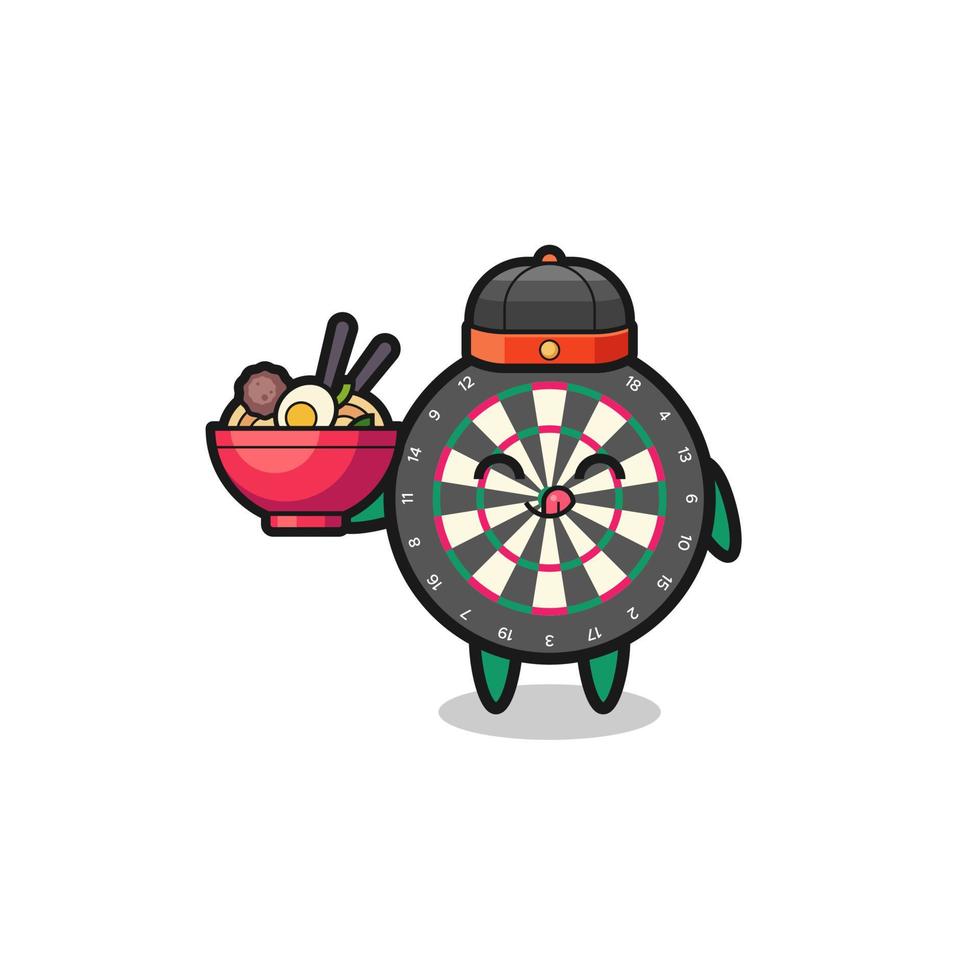 tablero de dardos como mascota del chef chino sosteniendo un tazón de fideos vector