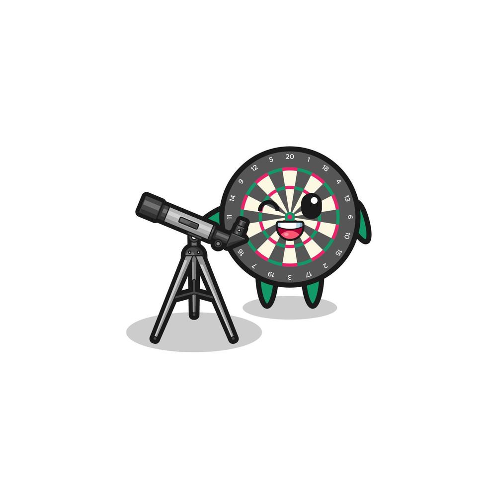 dart board astronomer mascot with a modern telescope vector