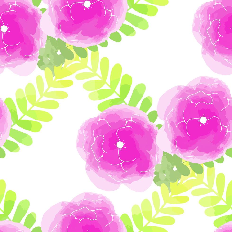 Vector illustration seamless pattern watercolor pink flowers on white background