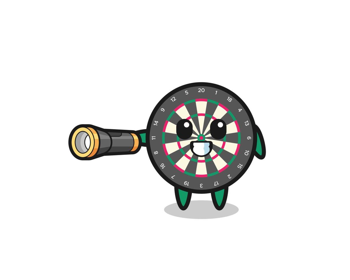 dart board mascot holding flashlight vector