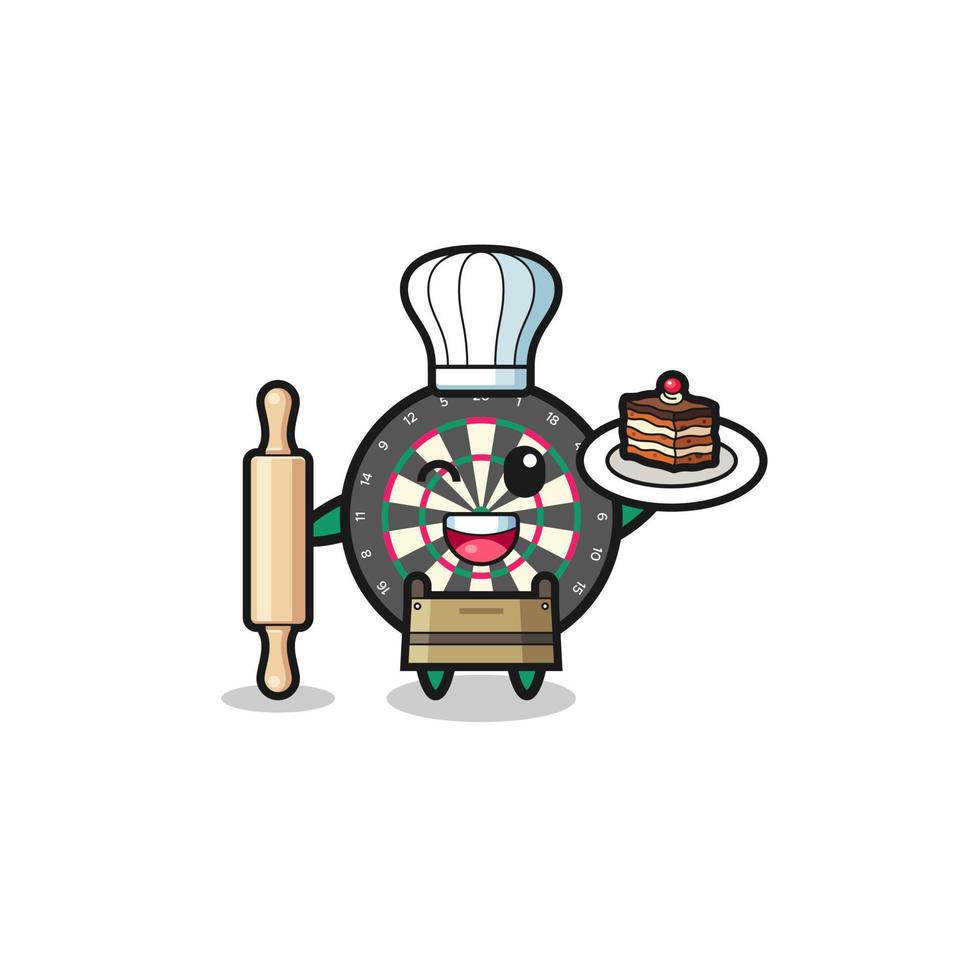 dart board as pastry chef mascot hold rolling pin vector