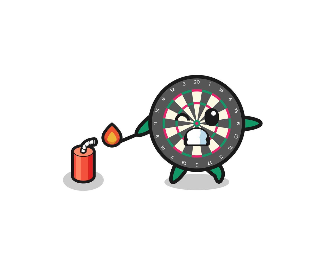 dart board mascot illustration playing firecracker vector