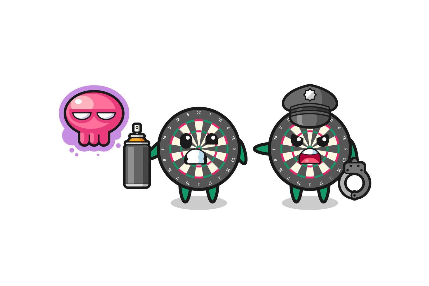 dart board cartoon doing vandalism and caught by the police vector