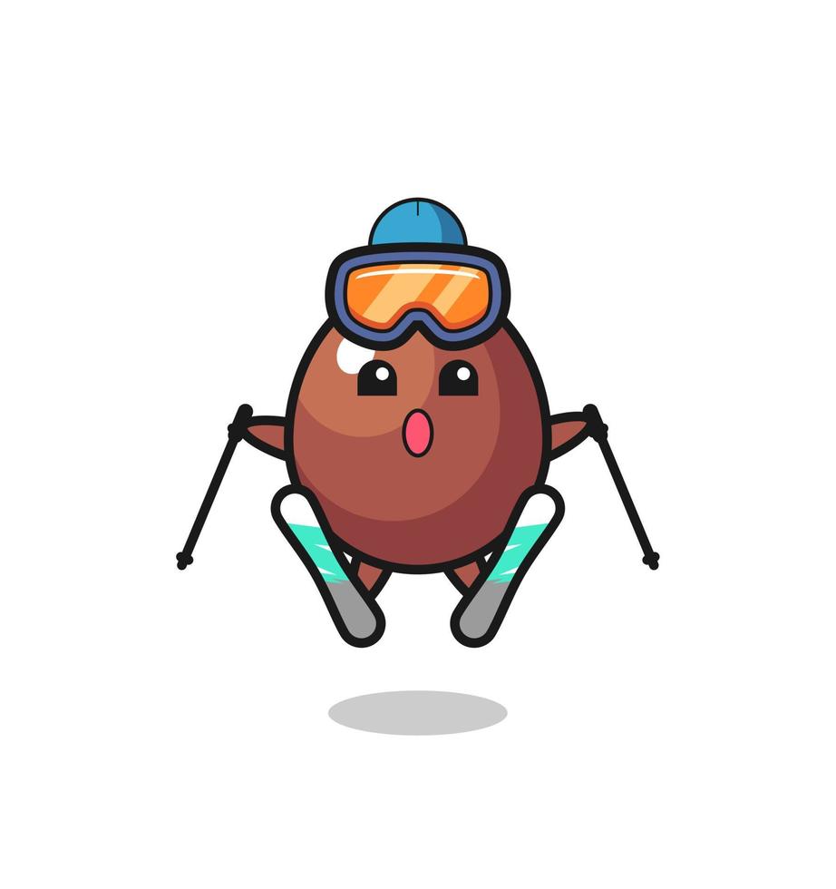 personaje de mascota de huevo de chocolate como jugador de esquí vector