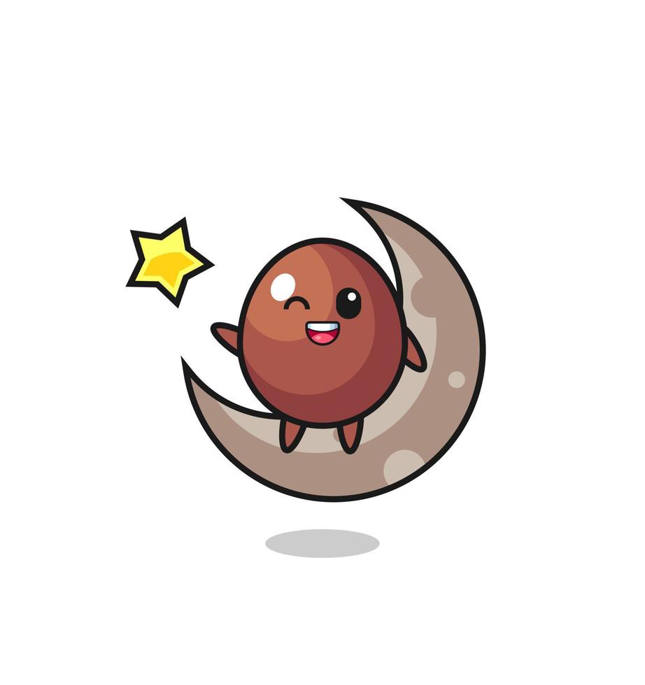 illustration of chocolate egg cartoon sitting on the half moon vector