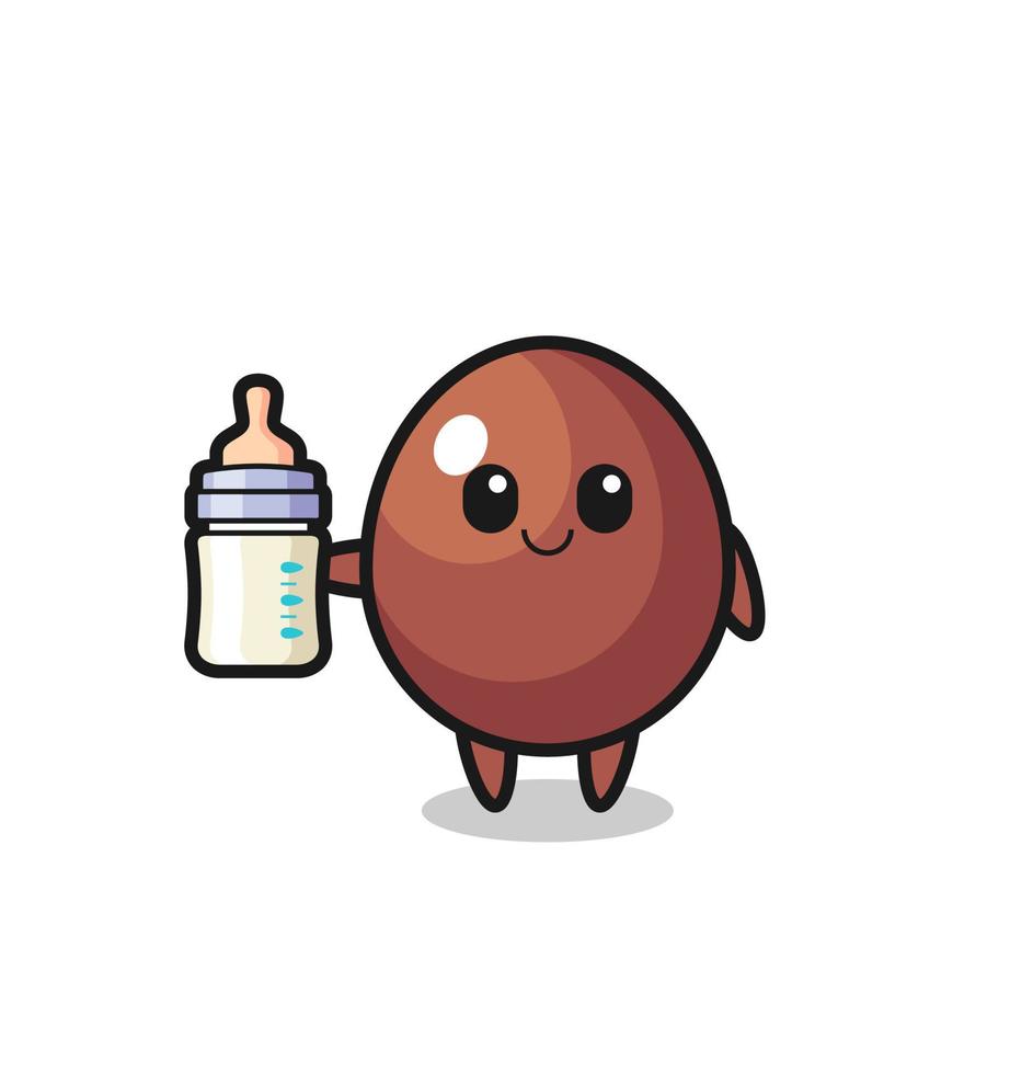baby chocolate egg cartoon character with milk bottle vector