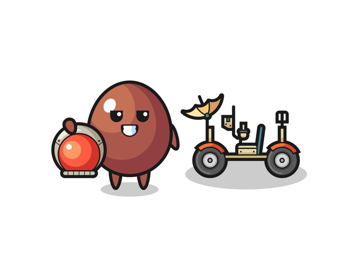 the cute chocolate egg as astronaut with a lunar rover vector