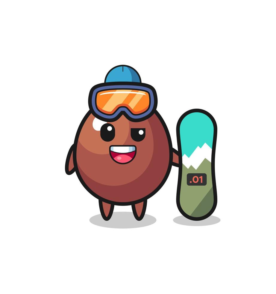 ilustración del personaje de huevo de chocolate con estilo de snowboard vector