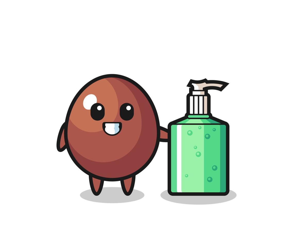 cute chocolate egg cartoon with hand sanitizer vector