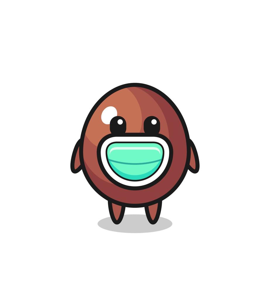 cute chocolate egg cartoon wearing a mask vector