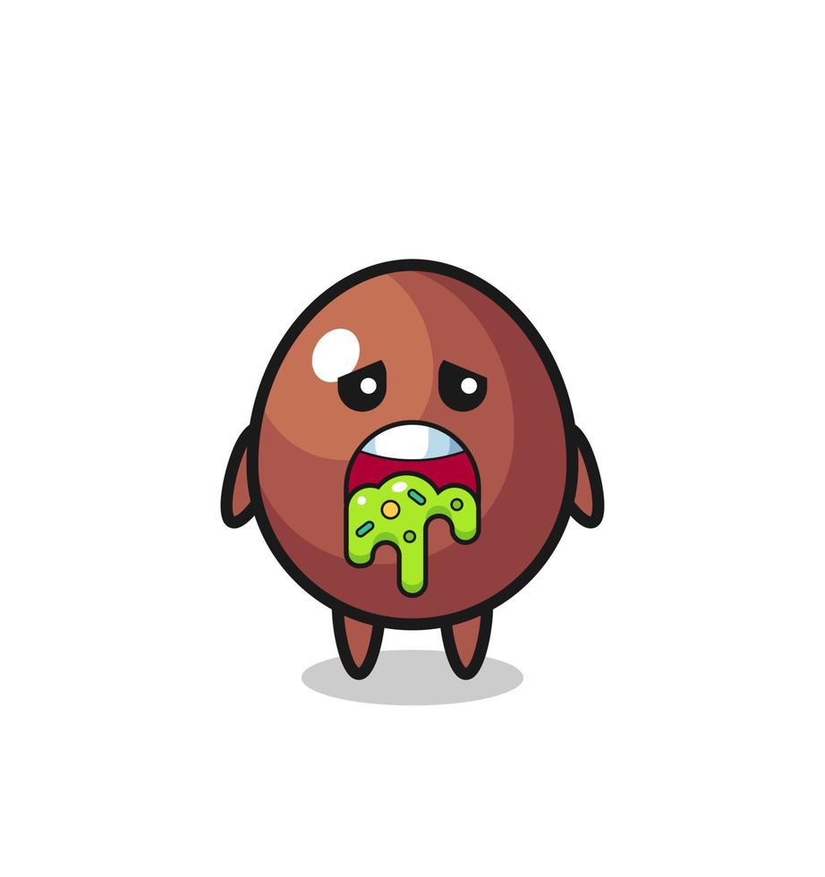 el lindo personaje de huevo de chocolate con vómito vector