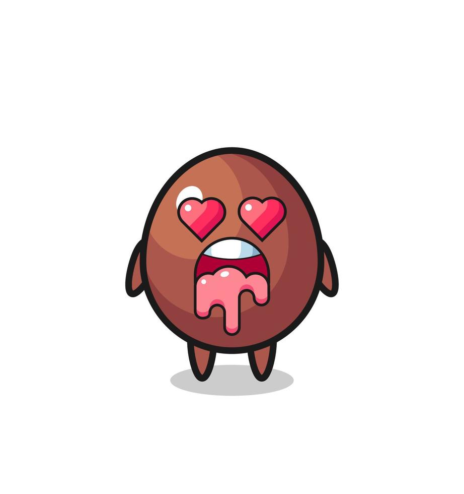 the falling in love expression of a cute chocolate egg with heart shaped eyes vector