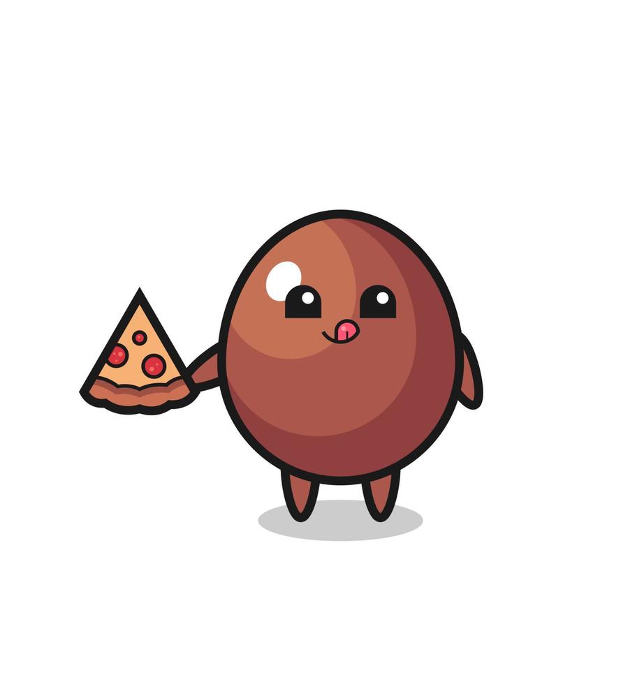 cute chocolate egg cartoon eating pizza vector