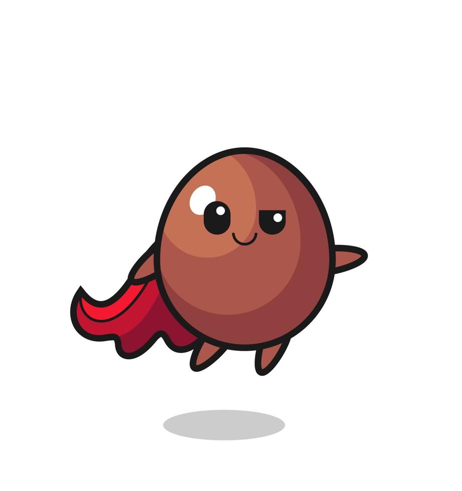 lindo personaje de superhéroe de huevo de chocolate está volando vector