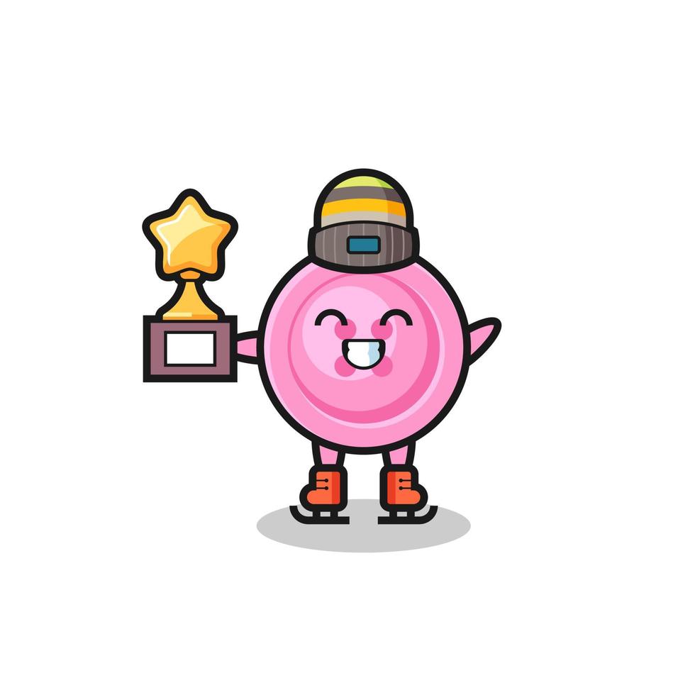 clothing button cartoon as an ice skating player hold winner trophy vector