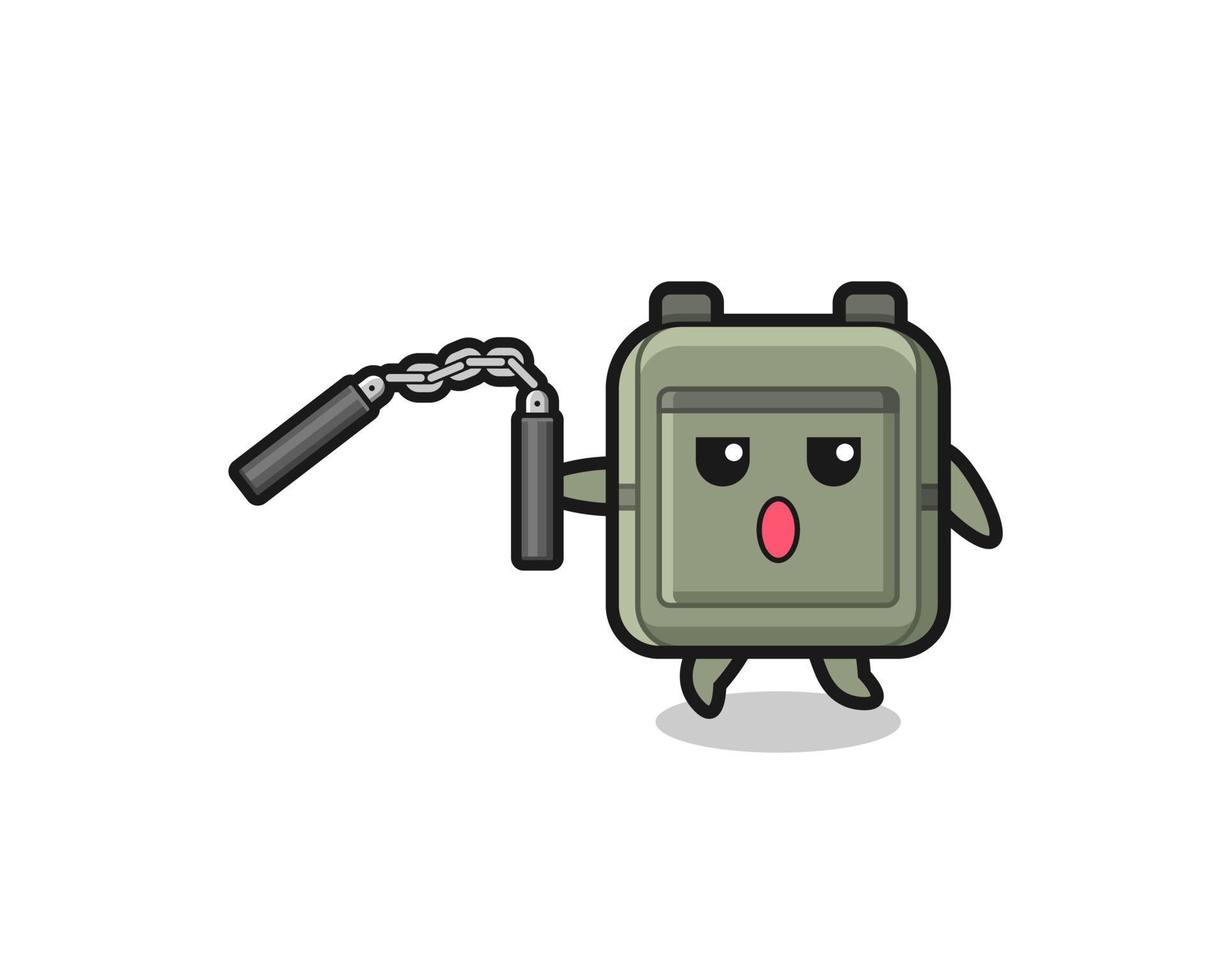 cartoon of school bag using nunchaku vector