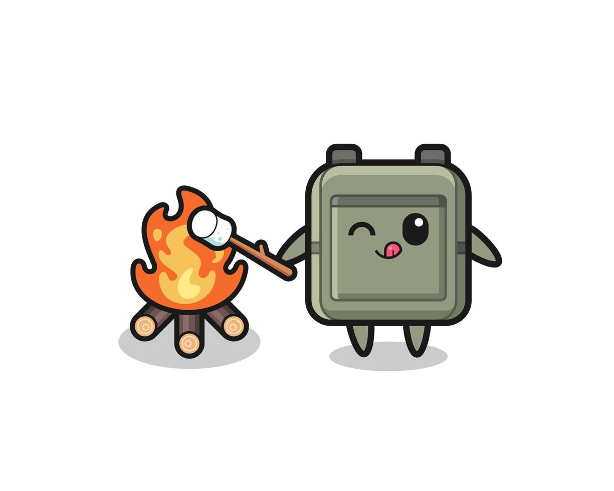 school bag character is burning marshmallow vector