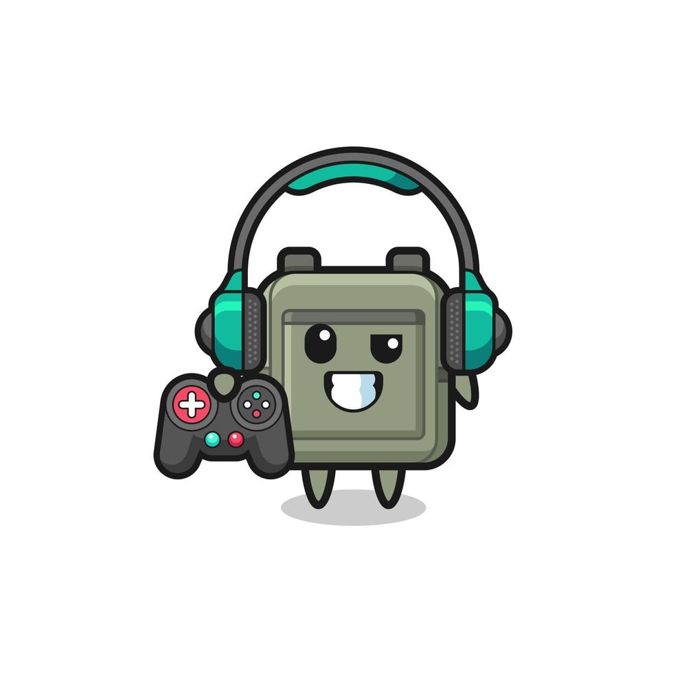 mascota del jugador del bolso de escuela que sostiene un controlador de juego vector