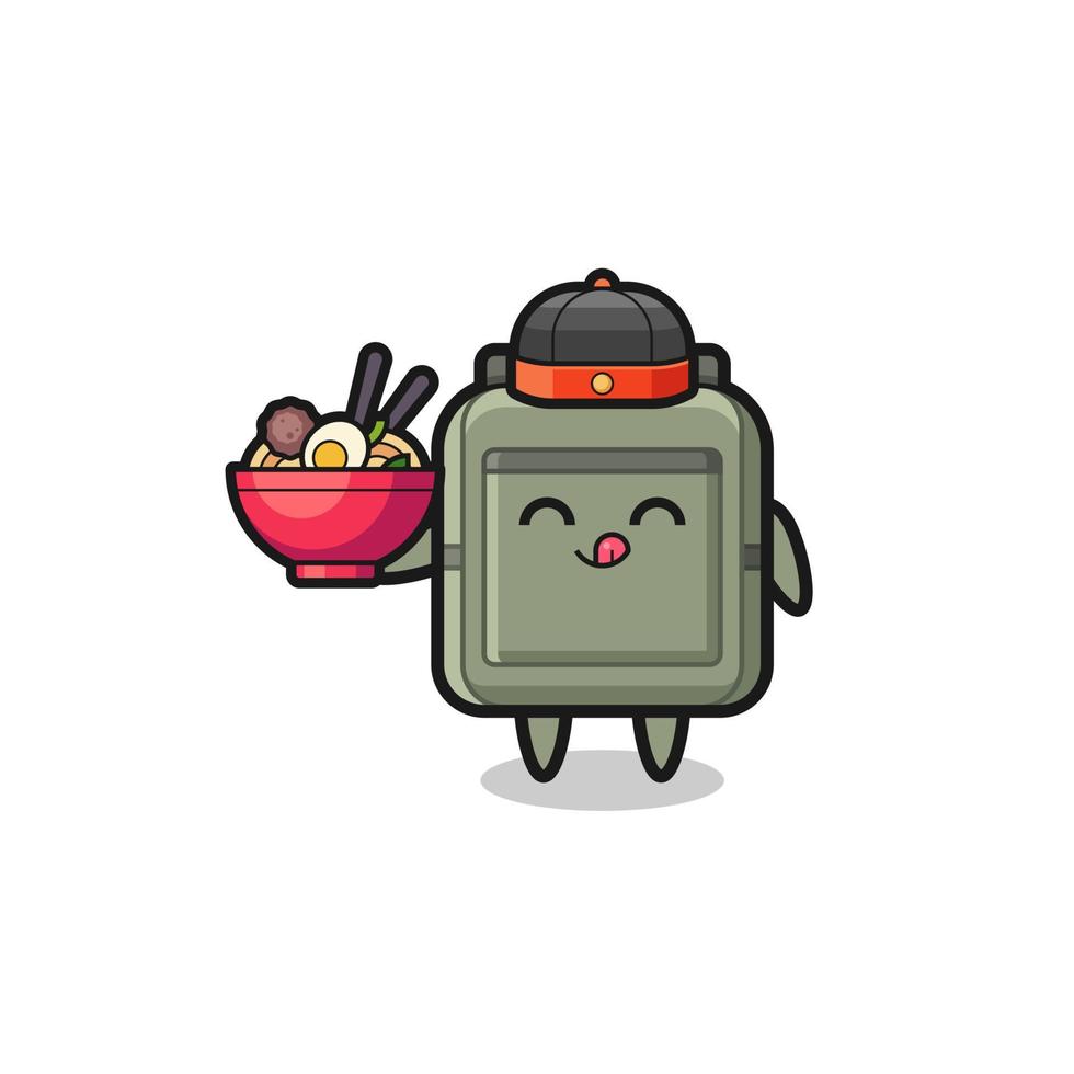 school bag as Chinese chef mascot holding a noodle bowl vector