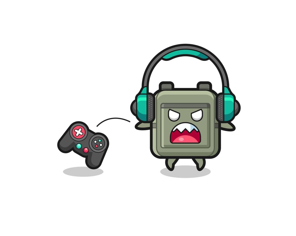 school bag gamer mascot is angry vector