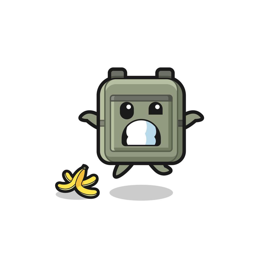 school bag cartoon is slip on a banana peel vector