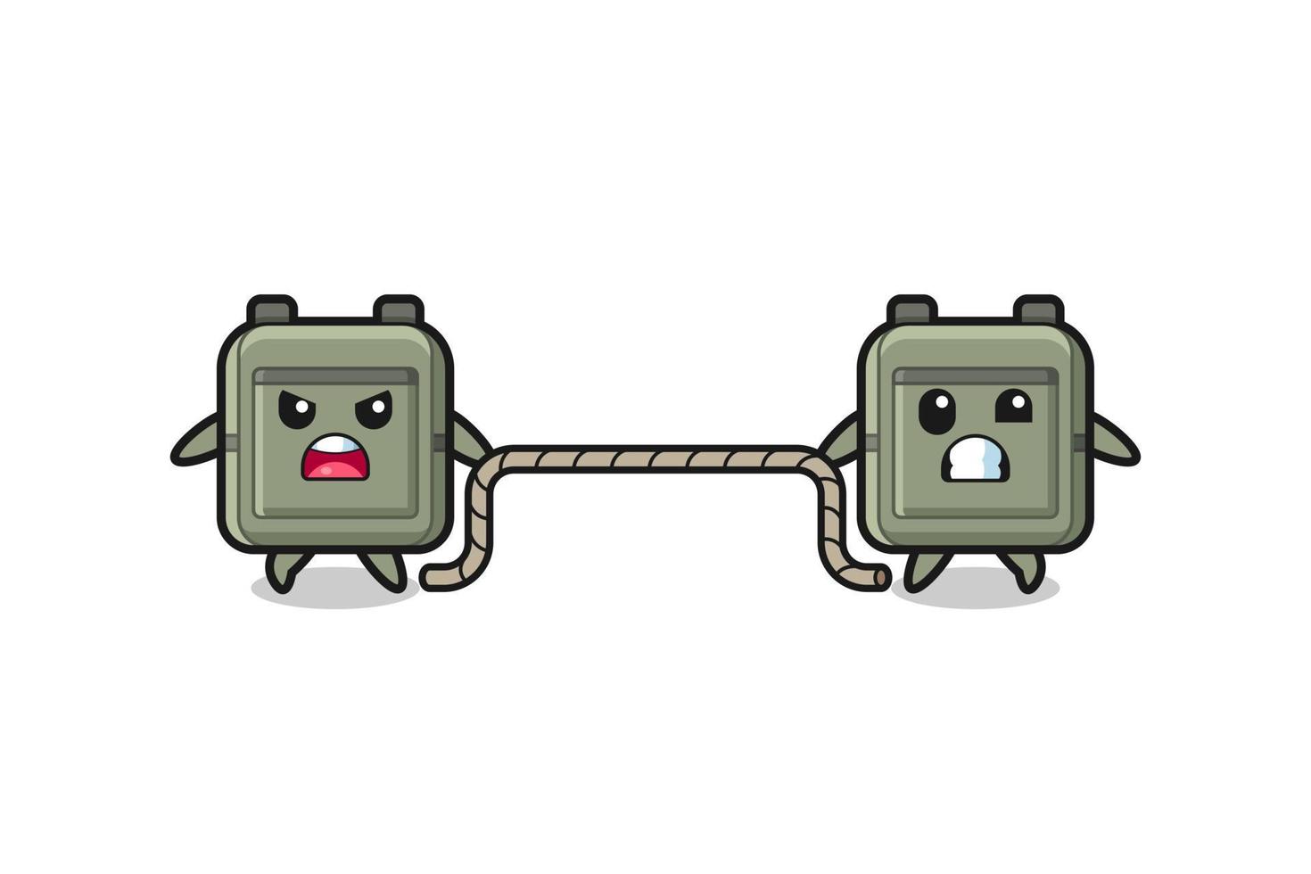 cute school bag character is playing tug of war game vector