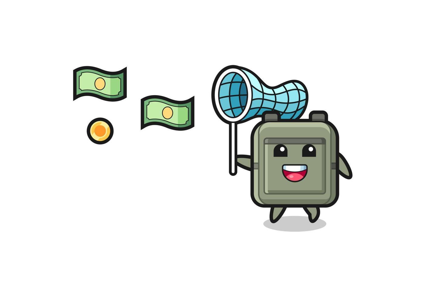 ilustración de la mochila escolar atrapando dinero volador vector