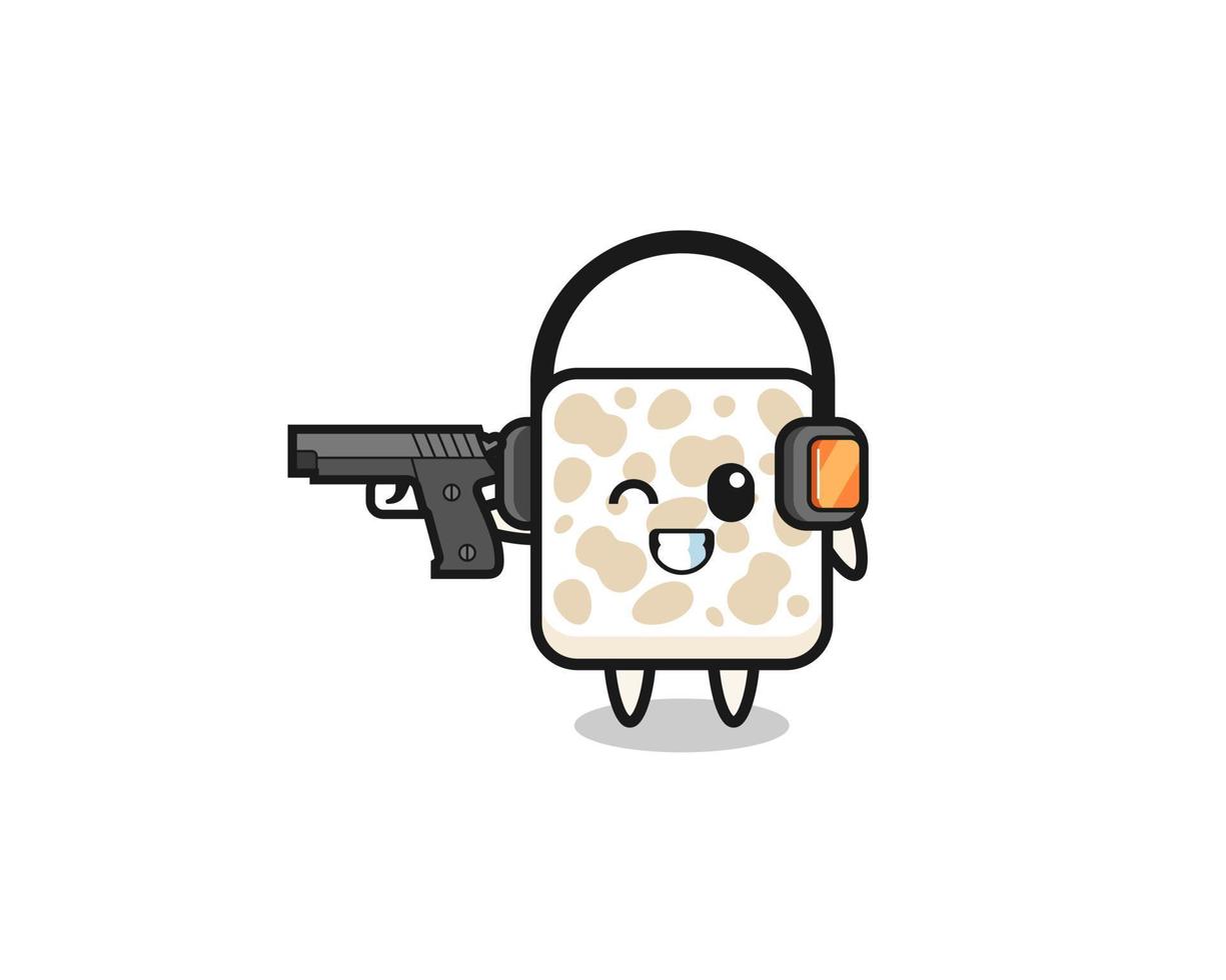 illustration of tempeh cartoon doing shooting range vector