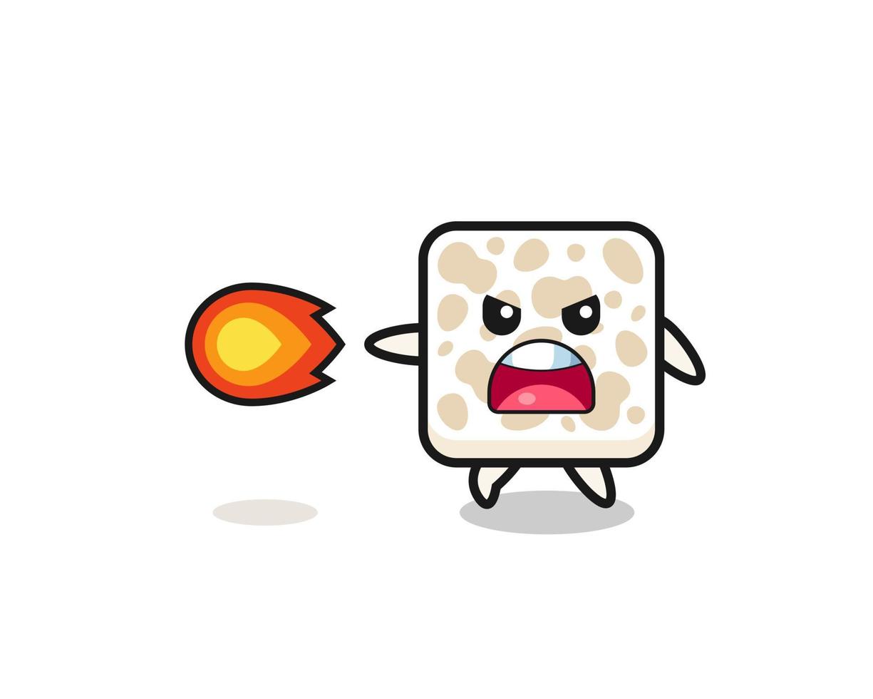 cute tempeh mascot is shooting fire power vector