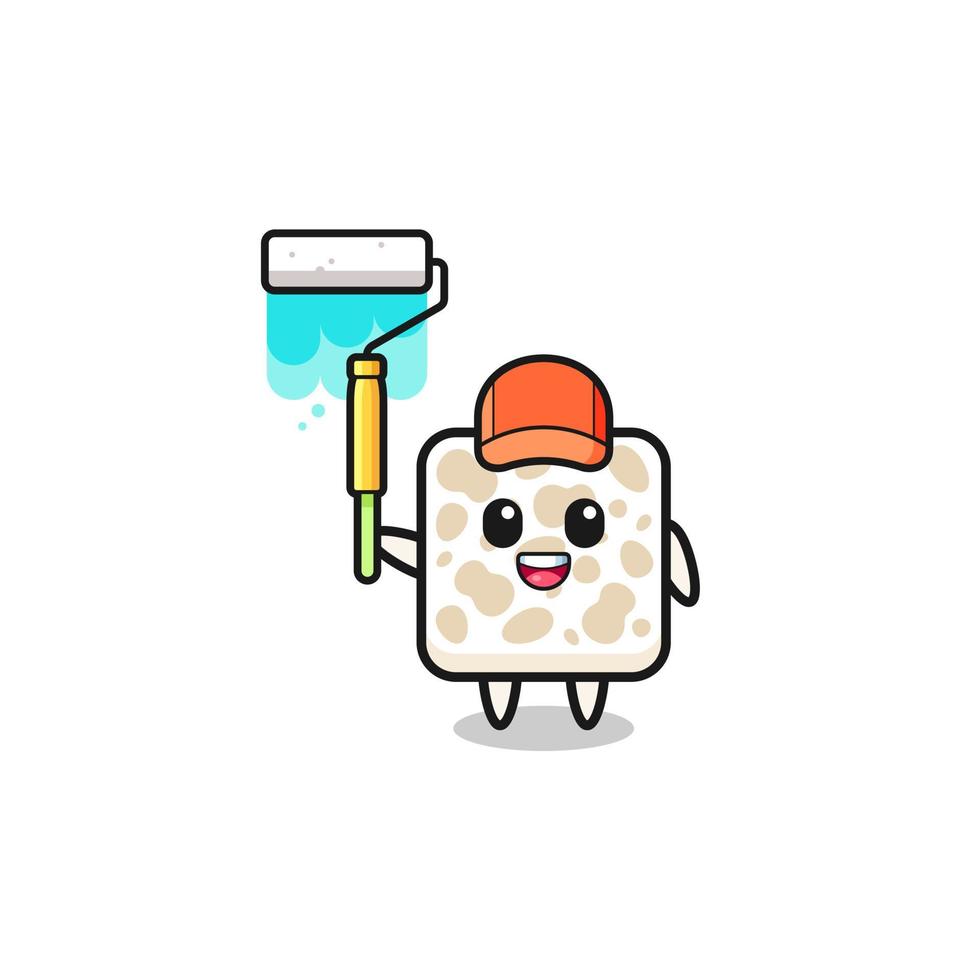 the tempeh painter mascot with a paint roller vector