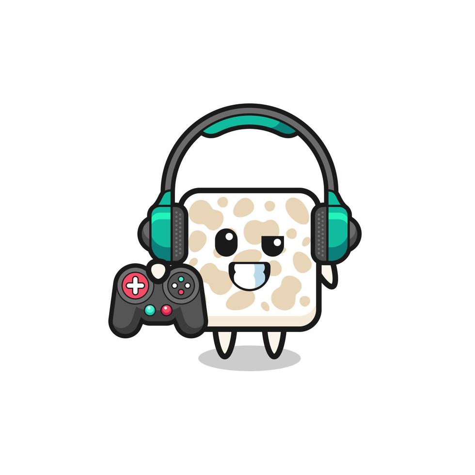 mascota de tempeh gamer sosteniendo un controlador de juego vector