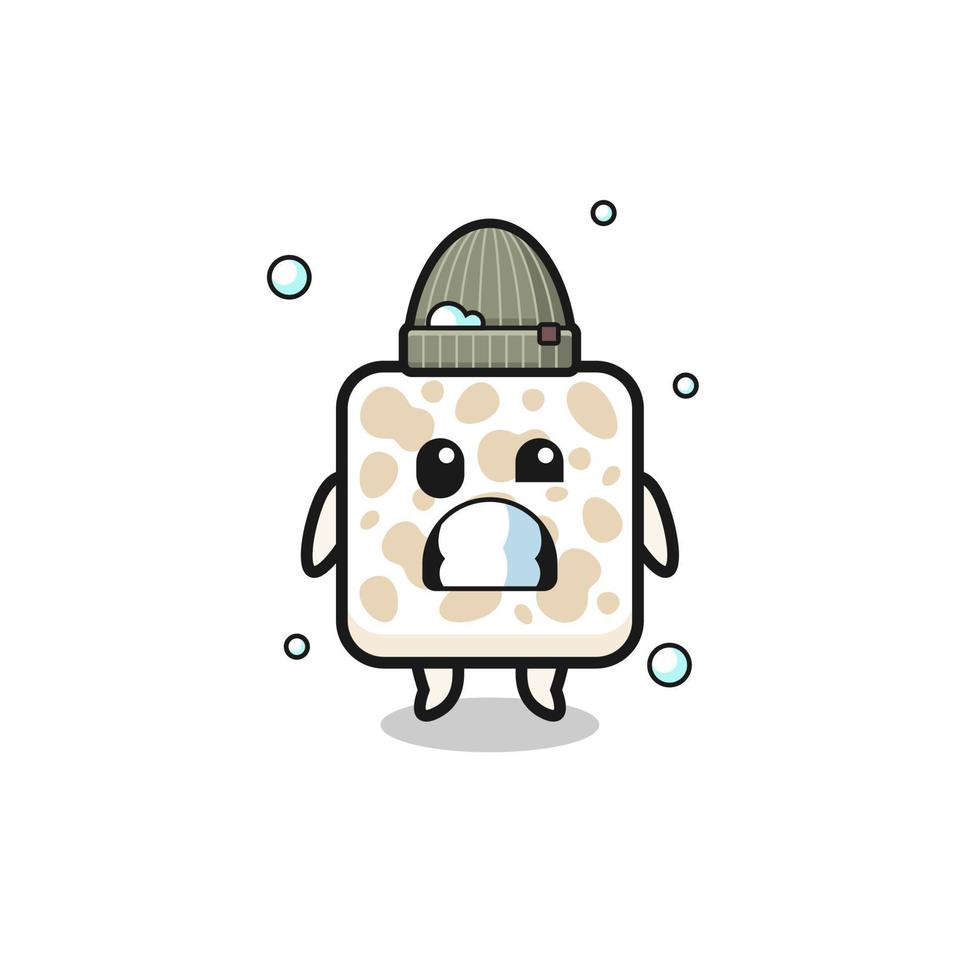 cute cartoon tempeh with shivering expression vector