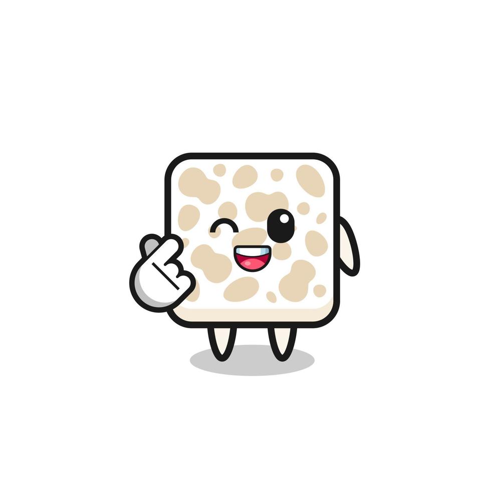 personaje tempeh haciendo corazón de dedo coreano vector