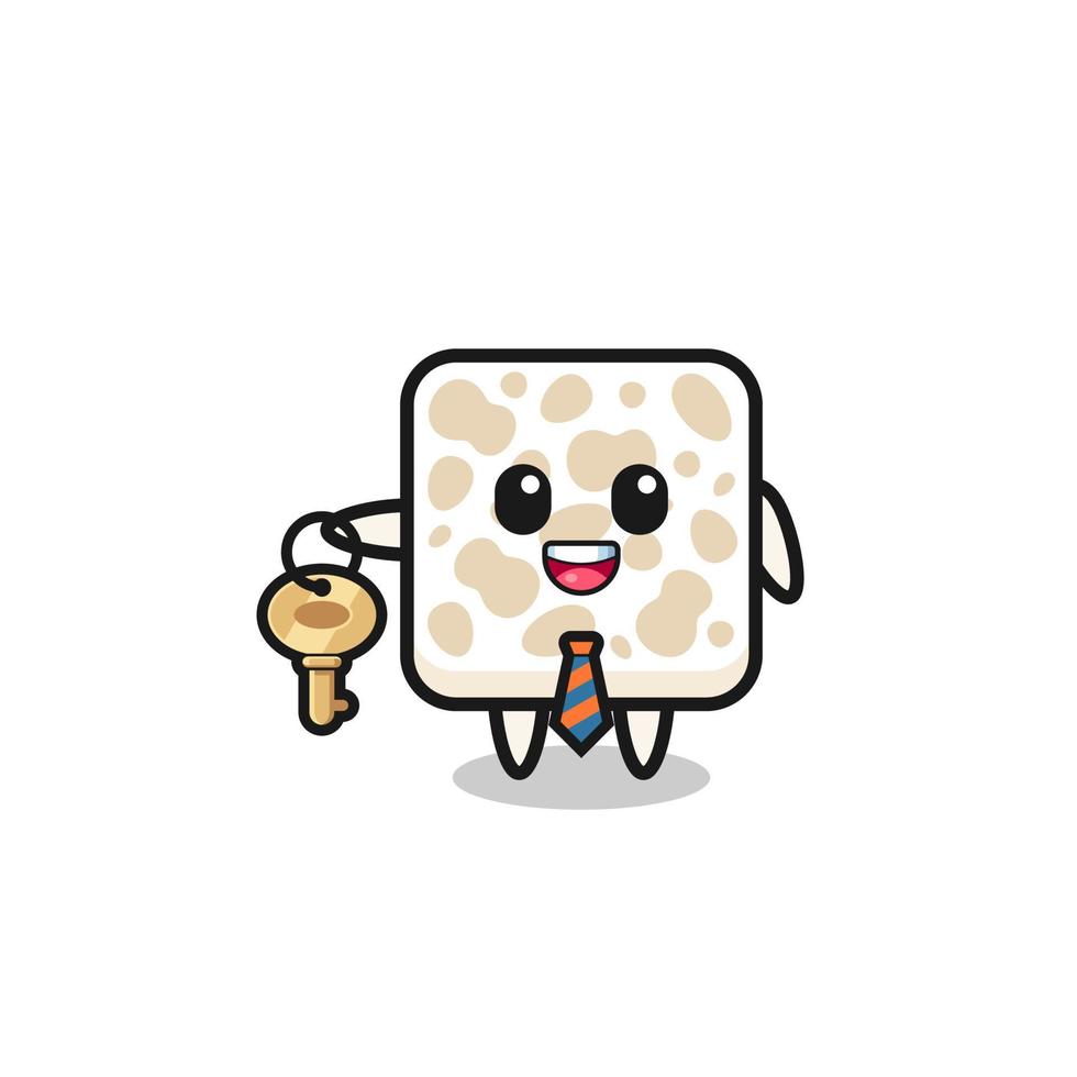 cute tempeh as a real estate agent mascot vector