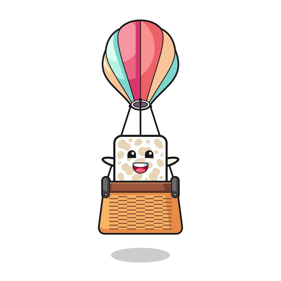 tempeh mascot riding a hot air balloon vector