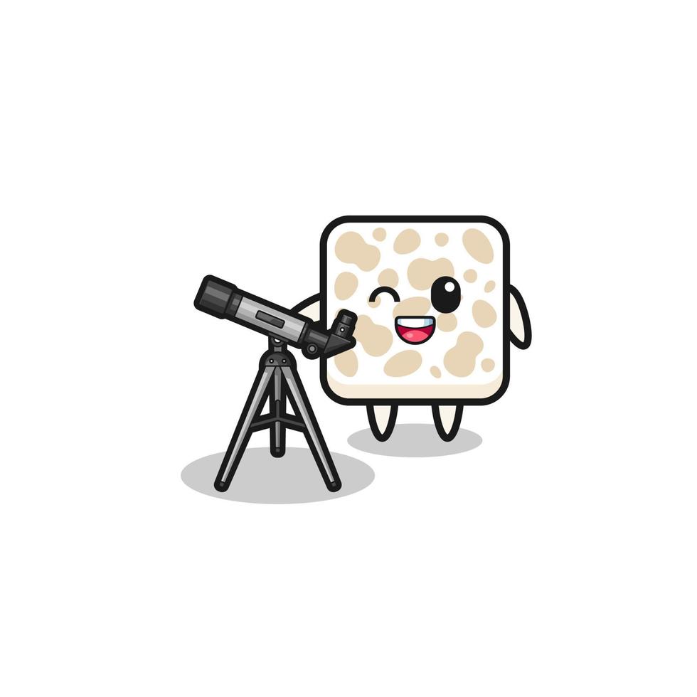 tempeh astronomer mascot with a modern telescope vector