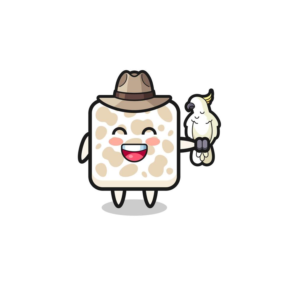 tempeh zookeeper mascot with a parrot vector