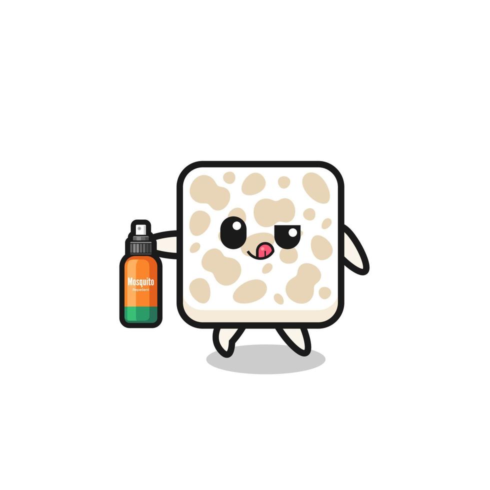 cute tempeh holding mosquito repellent vector