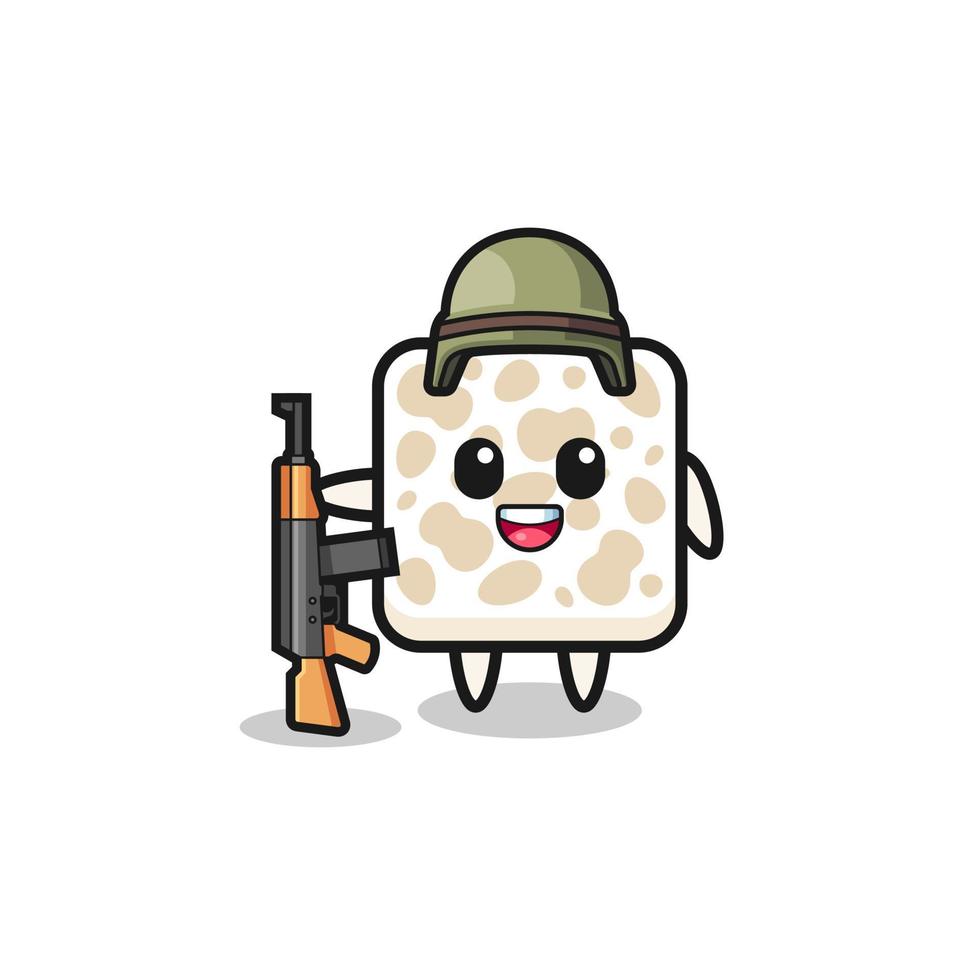 linda mascota tempeh como soldado vector