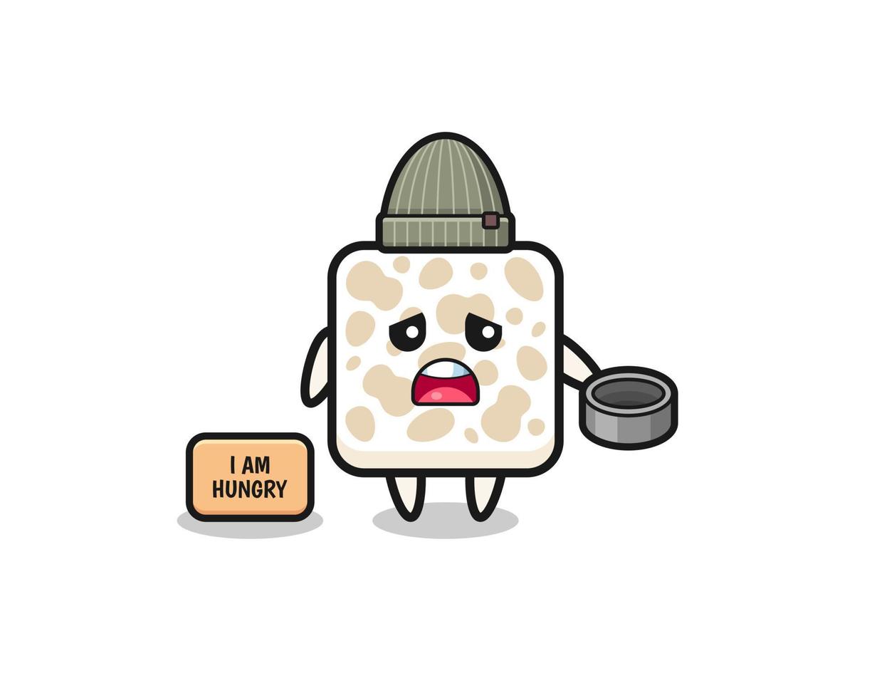 cute tempeh beggar cartoon character vector