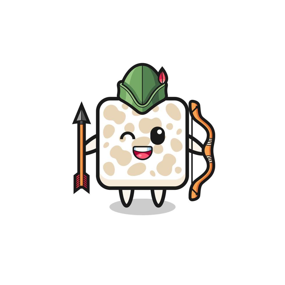 tempeh cartoon as medieval archer mascot vector