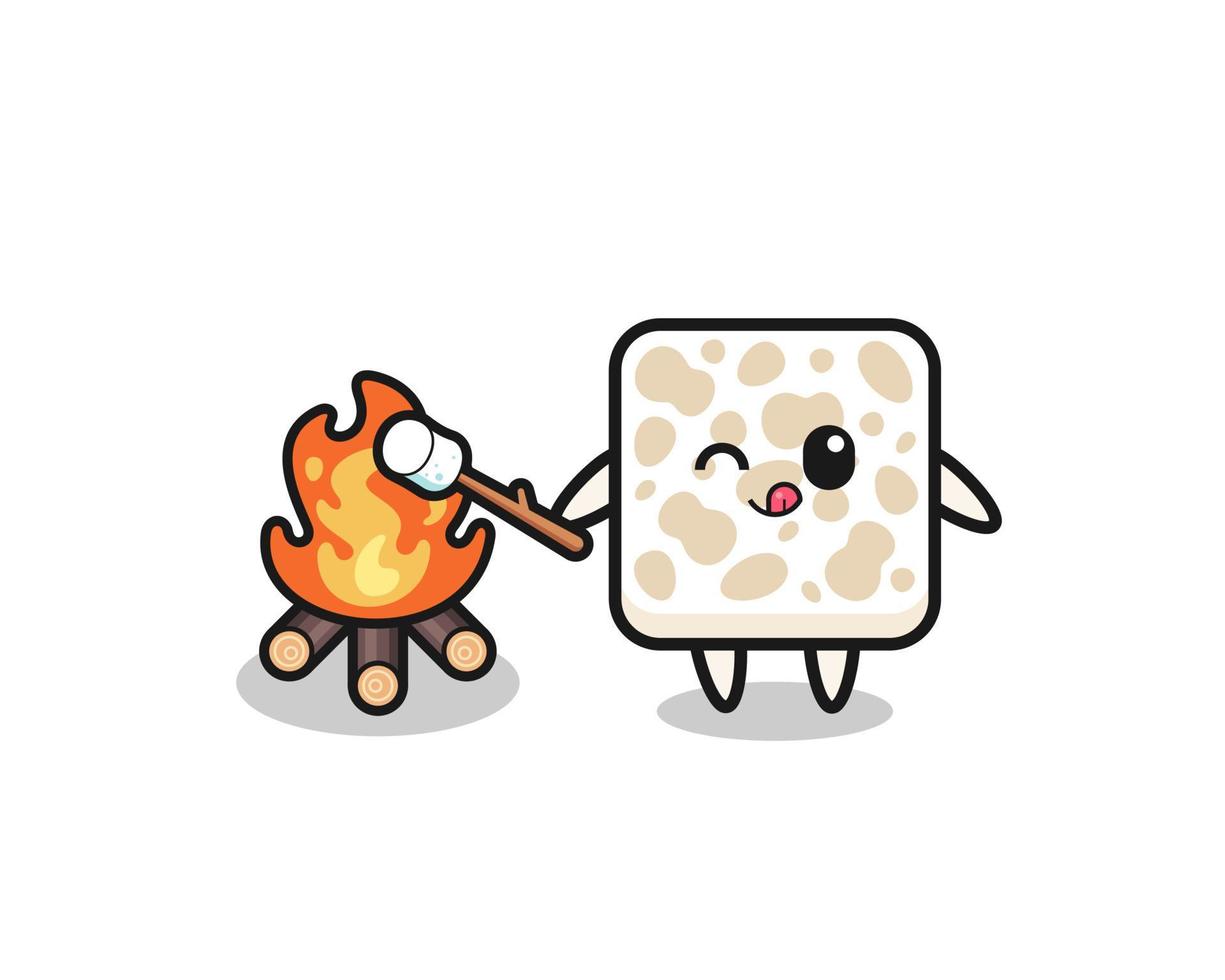 tempeh character is burning marshmallow vector