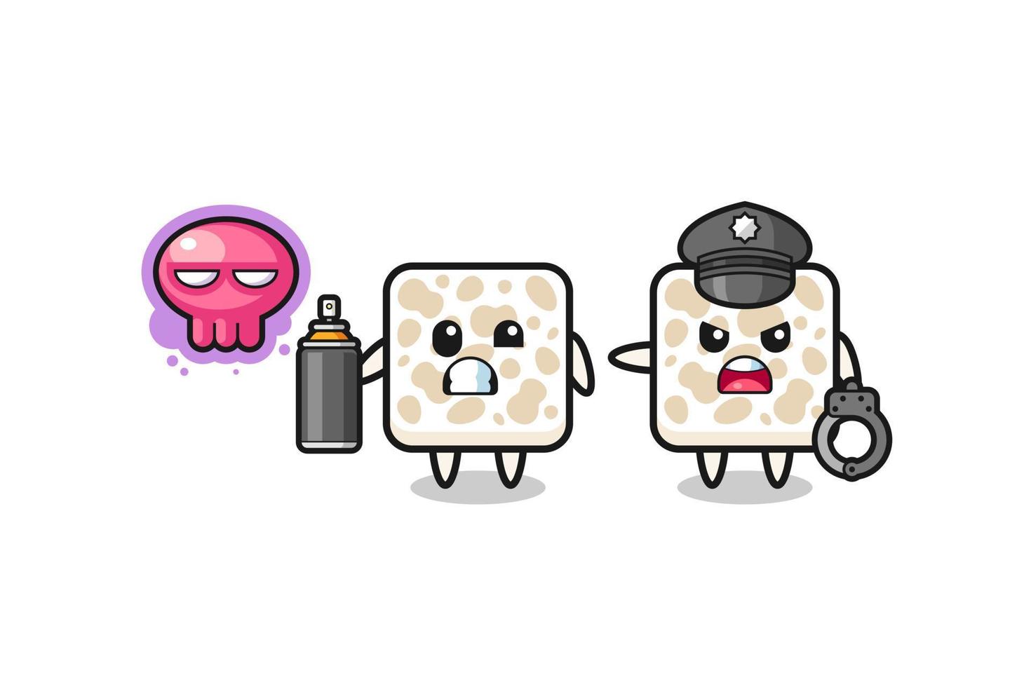 tempeh cartoon doing vandalism and caught by the police vector