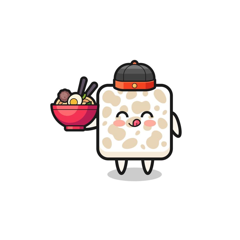 tempeh as Chinese chef mascot holding a noodle bowl vector