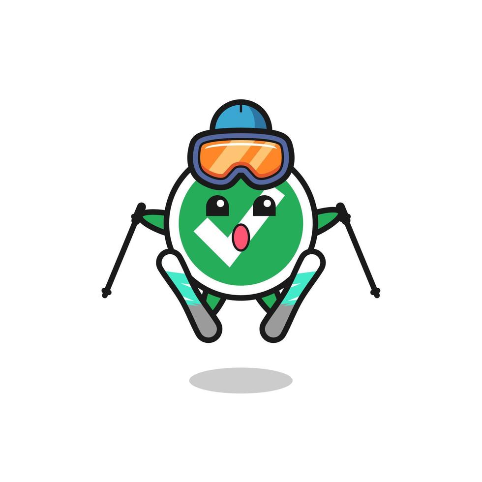 check mark mascot character as a ski player vector