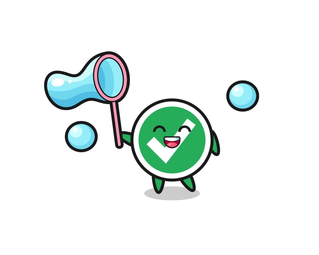 happy check mark cartoon playing soap bubble vector