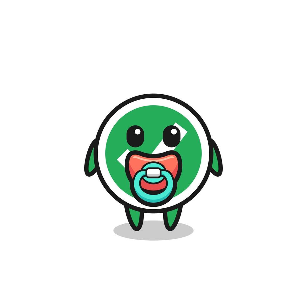 baby check mark cartoon character with pacifier vector