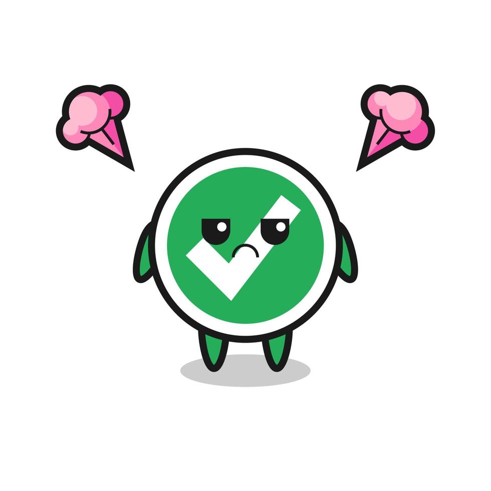 annoyed expression of the cute check mark cartoon character vector