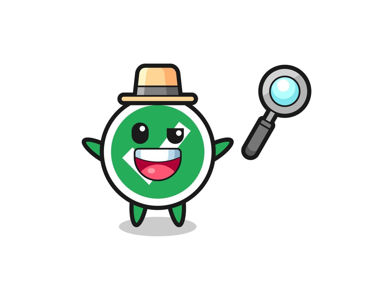 illustration of the check mark mascot as a detective who manages to solve a case vector