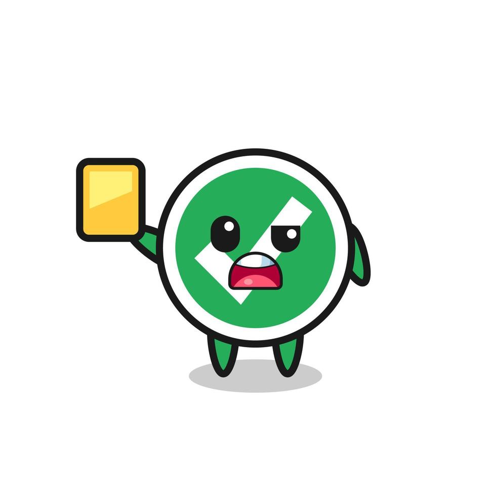 cartoon check mark character as a football referee giving a yellow card vector